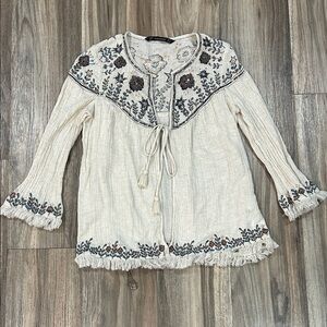 Zara Cream Floral Embroidered Blouse